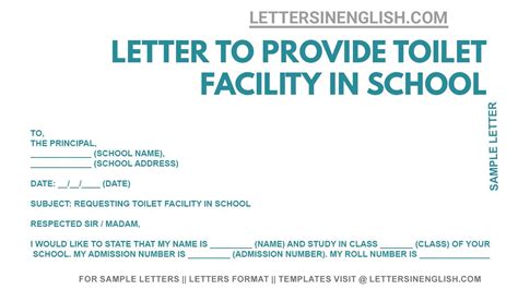 It is a formal letter and should be drafted in a polite and professional manner. . Request letter for toilet in school